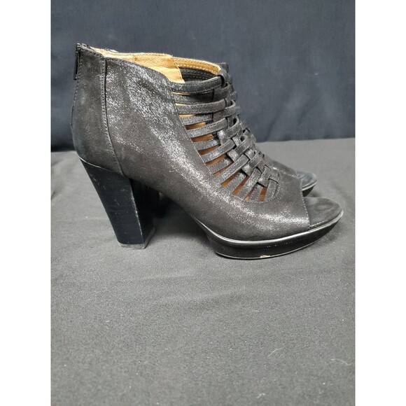 Sofft Renita Black Platform Heel Suede Back Zip Open Toe Caged Size 8.5 - Picture 3 of 8
